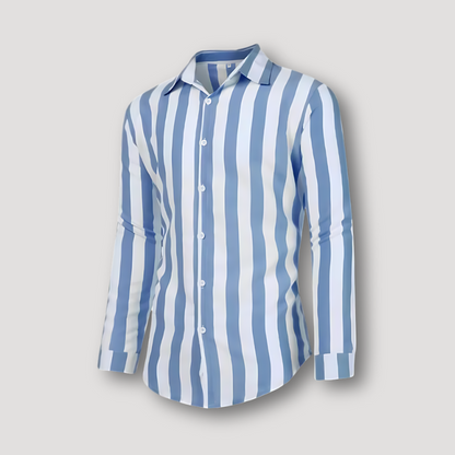 Casual Vertical Stripe Long Sleeve Button Up Shirt for Men