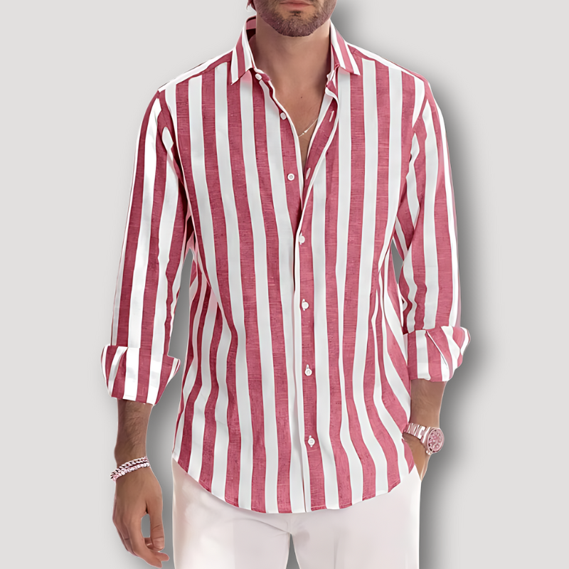 Casual Vertical Stripe Long Sleeve Button Up Shirt for Men