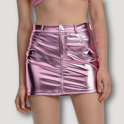 High Waisted Patent Leather Mini Skirt