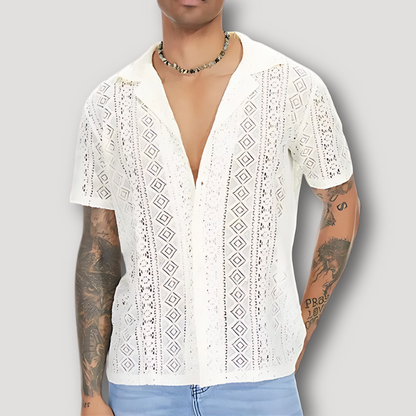 Summer Beachwear Short Sleeve Hollowed Knit Beach Shirt