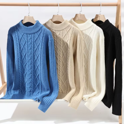 Round Neck Women Cable Knit Sweater