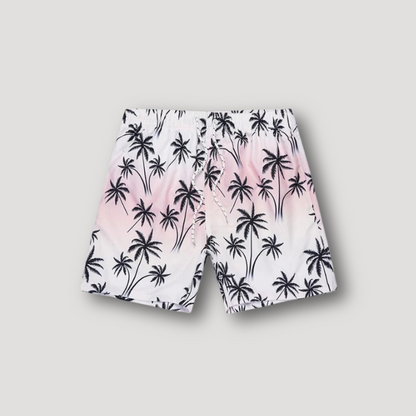 White Tropical Hawaiian Swim Shorts Summer Set