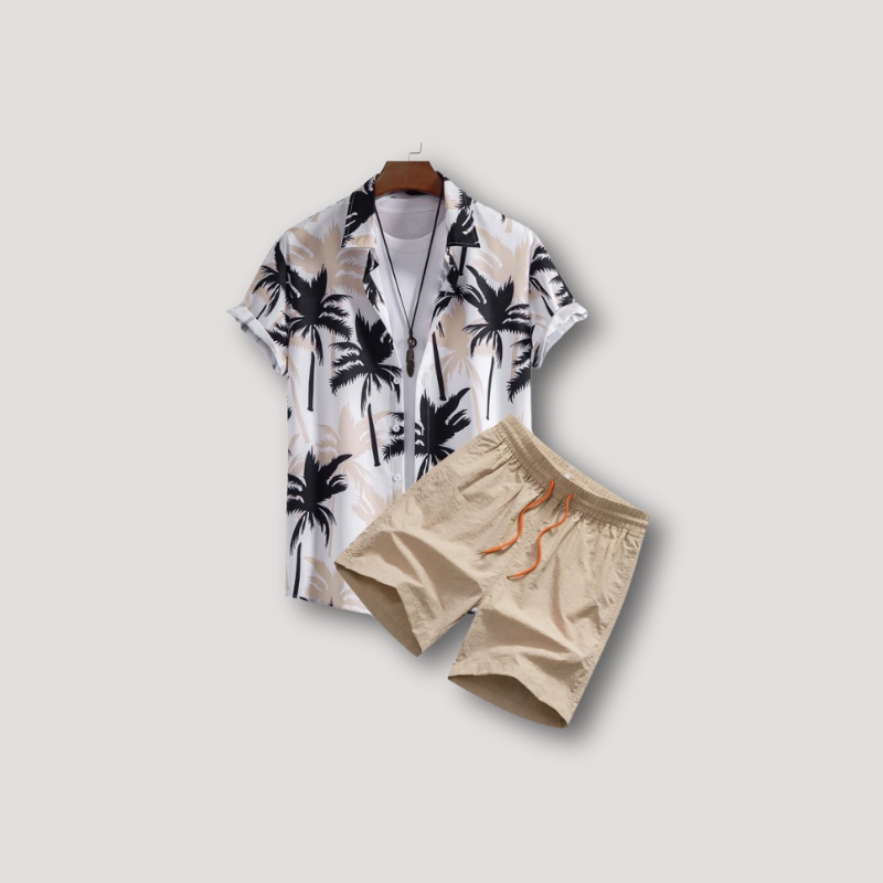 Lapel Button Up Hawaiian Shirt & Swim Shorts 2 Piece Sets