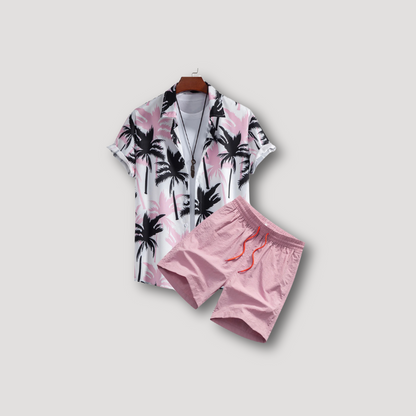 Lapel Button Up Hawaiian Shirt & Swim Shorts 2 Piece Sets