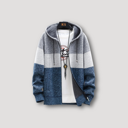 Color Blocked Zip Up Knit Hoodie Fleece Jacket