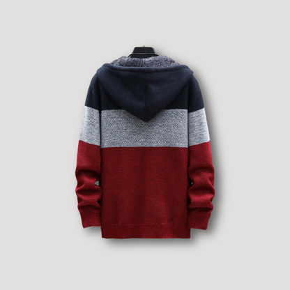 Color Blocked Zip Up Knit Hoodie Fleece Jacket