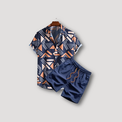 Hawaiian Geometric Shirt & Swim Shorts Summer Set