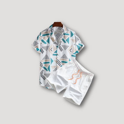 Hawaiian Geometric Shirt & Swim Shorts Summer Set