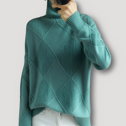 Ribbed Diamond Pattern Women Knit Sweater