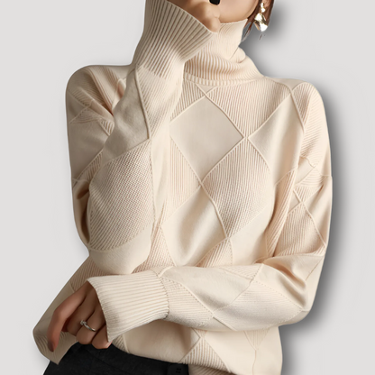 Ribbed Diamond Pattern Women Knit Sweater