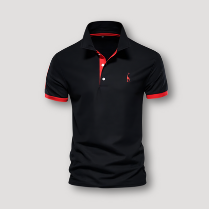 Color Blocked Deer Embroidered Short Sleeve Polo Shirts on Men