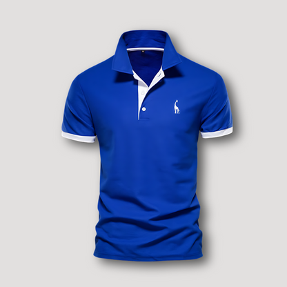 Color Blocked Deer Embroidered Short Sleeve Polo Shirts on Men