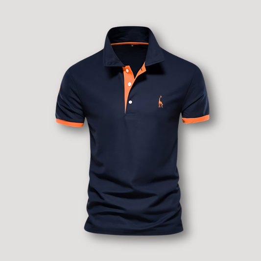 Color Blocked Deer Embroidered Short Sleeve Polo Shirts on Men