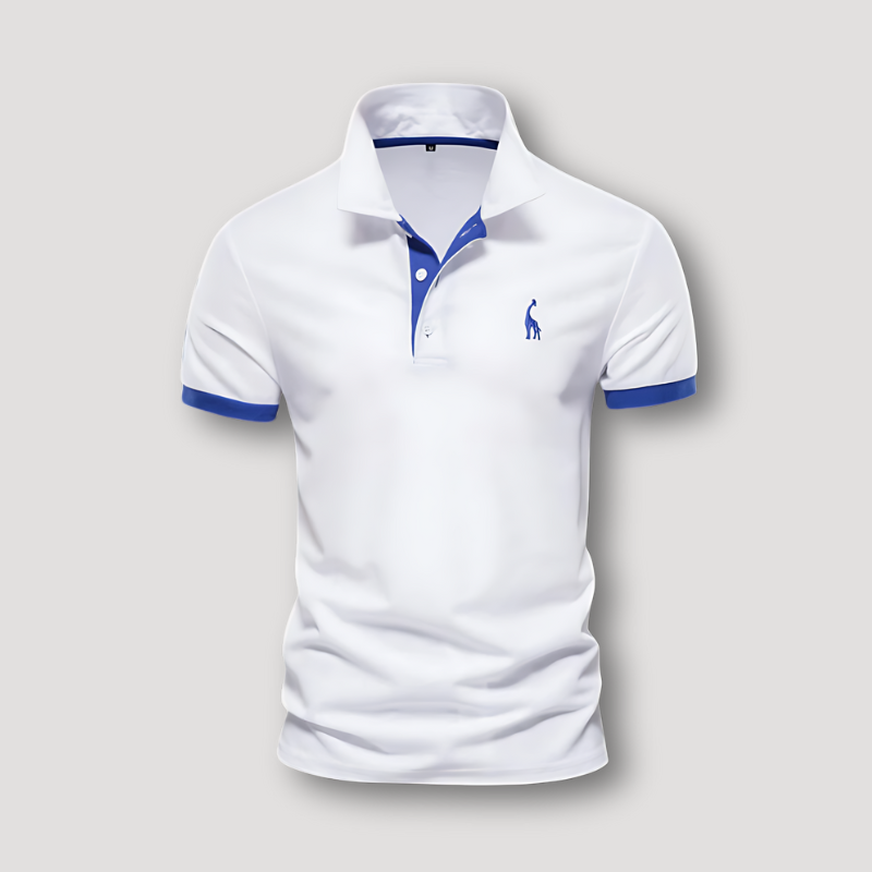 Color Blocked Deer Embroidered Short Sleeve Polo Shirts on Men