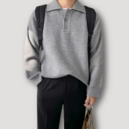 Long Sleeve Knit Polo Sweater