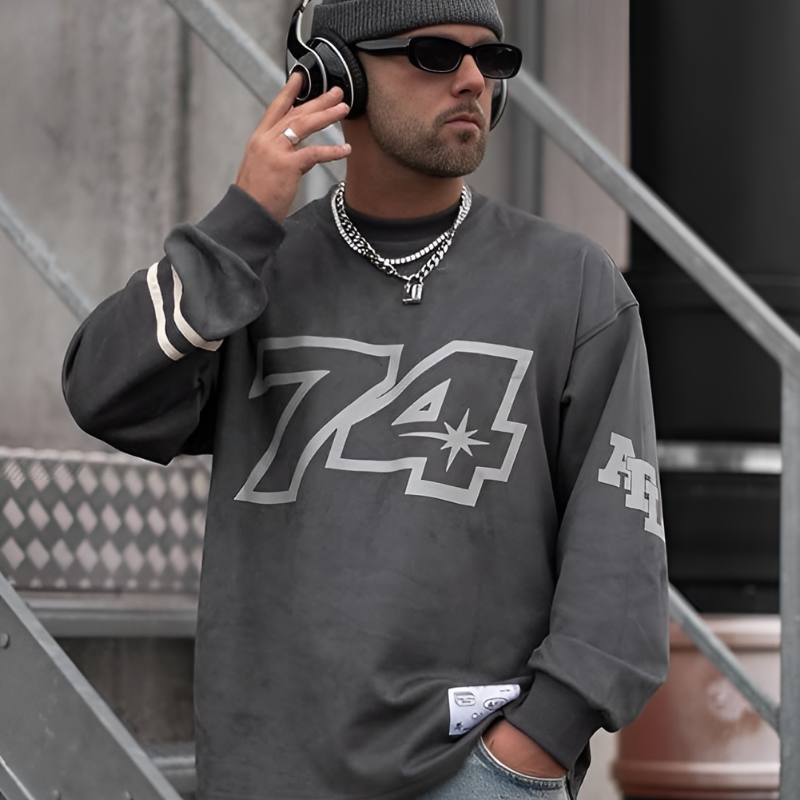 Sporty Retro No.74 Graphic Sweatshirt Men Sale