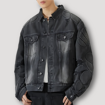 Men's Retro Denim Jacket, Y2k Ripped Hole Loose Outerwear