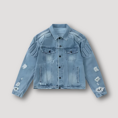 Men's Retro Denim Jacket, Y2k Ripped Hole Loose Outerwear