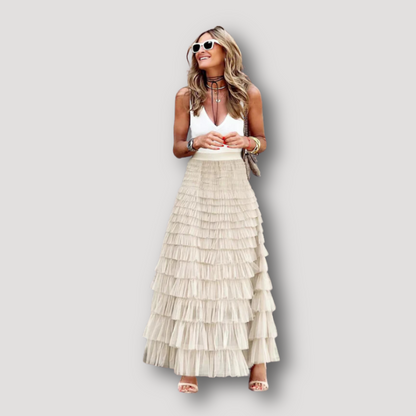 Flowing Tiered Tulle Boho Style Maxi Ruffle Skirt