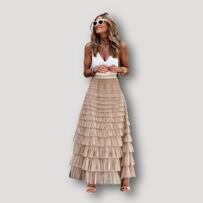 Flowing Tiered Tulle Boho Style Maxi Ruffle Skirt