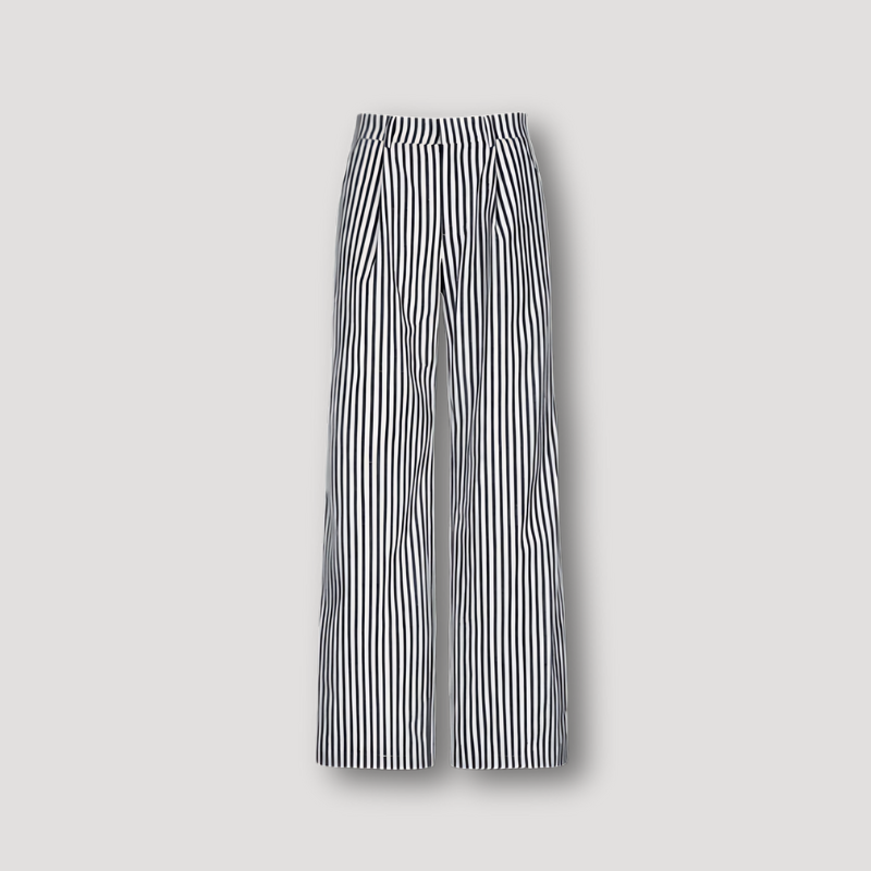 Straight Leg Black and White Stripe Flowy Pants