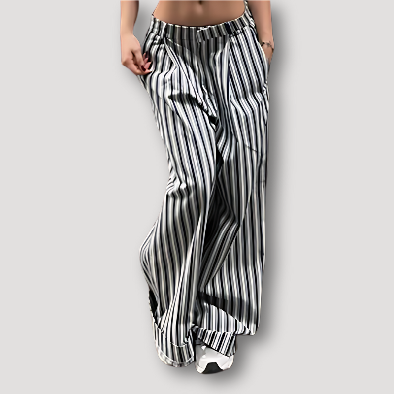 Straight Leg Black and White Stripe Flowy Pants