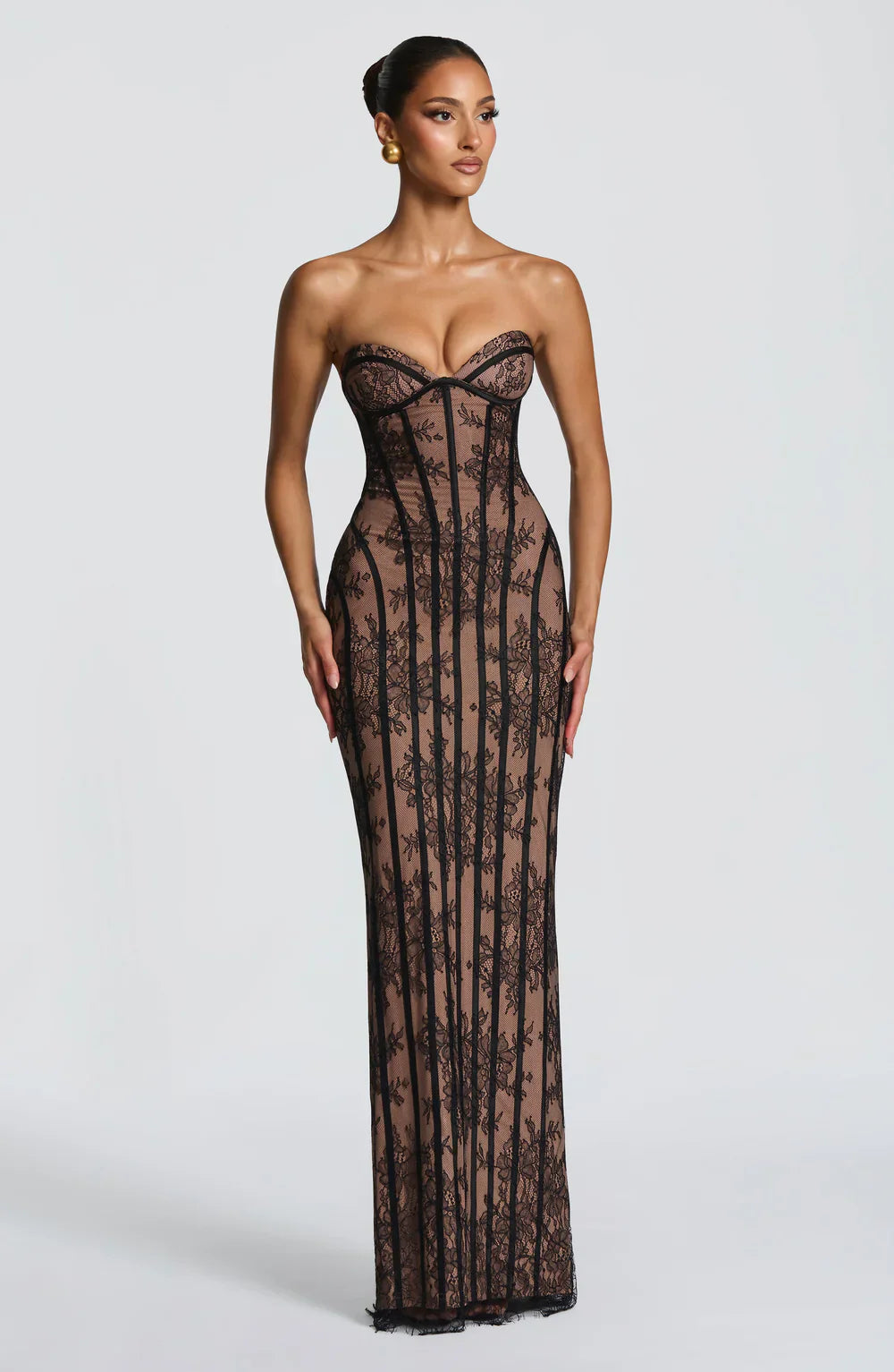 Off Shoulder Lace Maxi Dress Women – Sweetheart Neck – Burgundy Bodycon Evening Dress