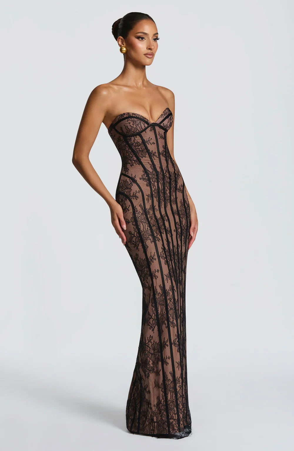 Off Shoulder Lace Maxi Dress Women – Sweetheart Neck – Burgundy Bodycon Evening Dress
