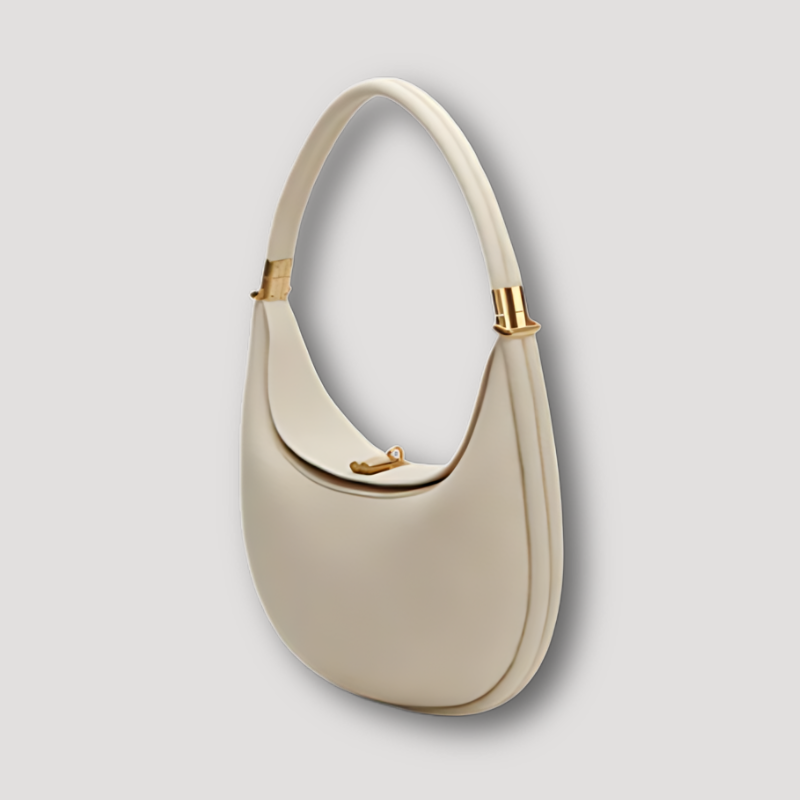 Leather Moon Bag Gold Accent Shoulder Bag for Women