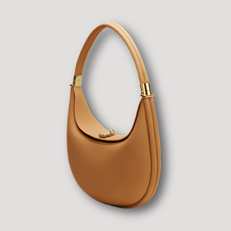 Leather Moon Bag Gold Accent Shoulder Bag for Women