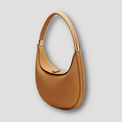 Leather Moon Bag Gold Accent Shoulder Bag for Women