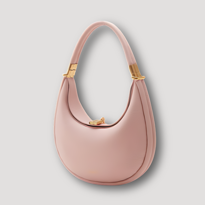 Leather Moon Bag Gold Accent Shoulder Bag for Women