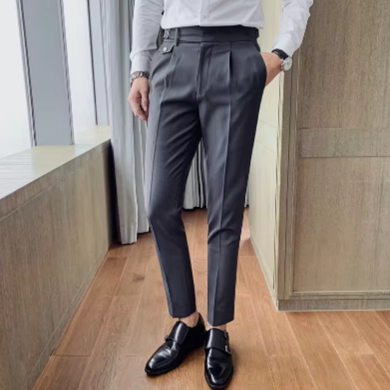 Casual Business Slim Fit Pleated Chino Pants Man