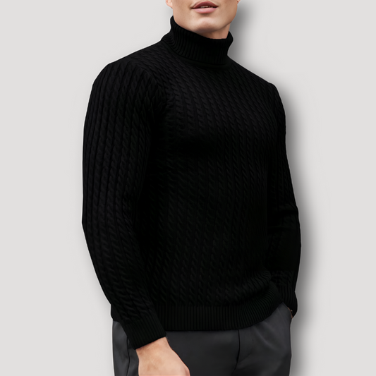 Slim Fitted Cable Knit Turtle Neck Sweater for Men