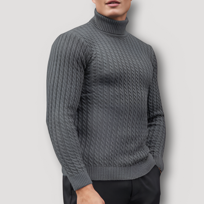 Slim Fitted Cable Knit Turtle Neck Sweater for Men