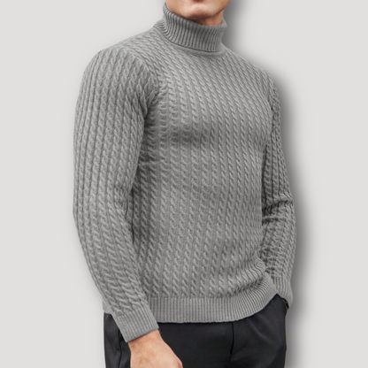 Slim Fitted Cable Knit Turtle Neck Sweater for Men