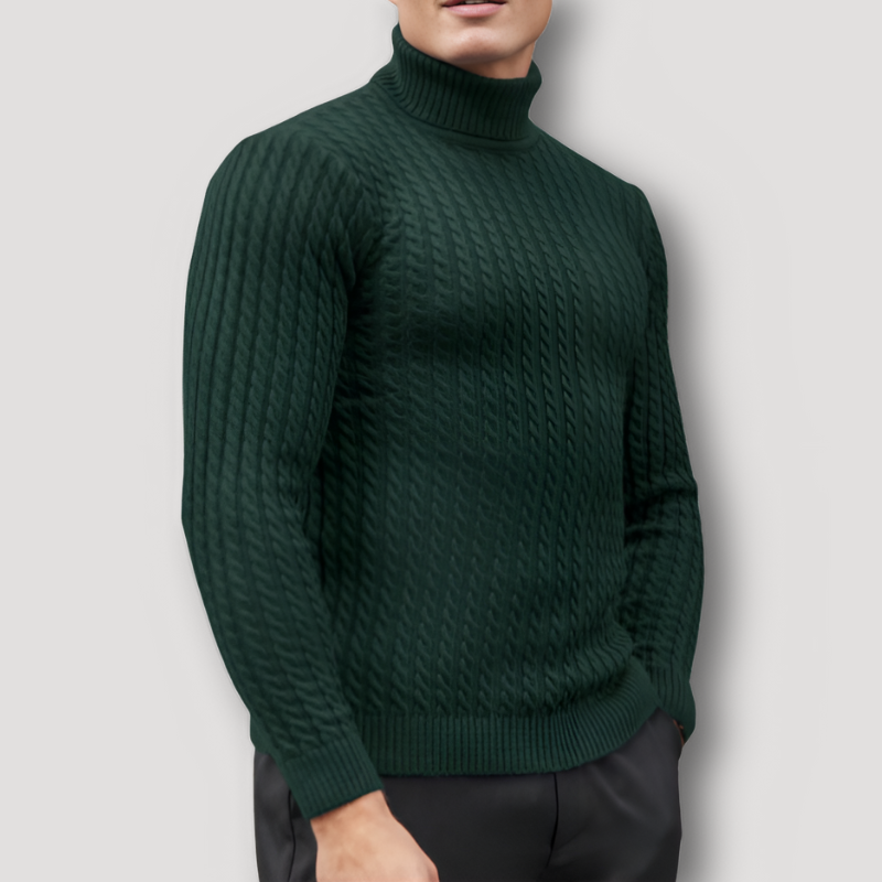 Slim Fitted Cable Knit Turtle Neck Sweater for Men