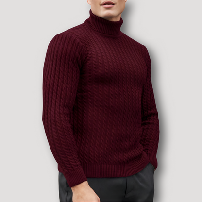 Slim Fitted Cable Knit Turtle Neck Sweater for Men