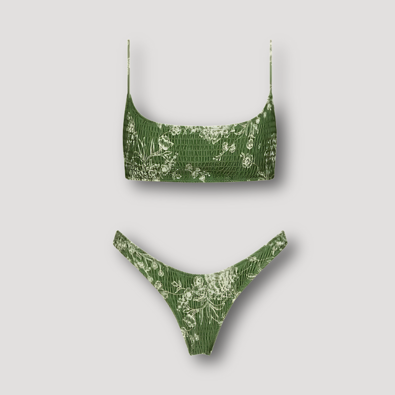 Ruched Textured Square Neck Brazilian Cut Bikini Set