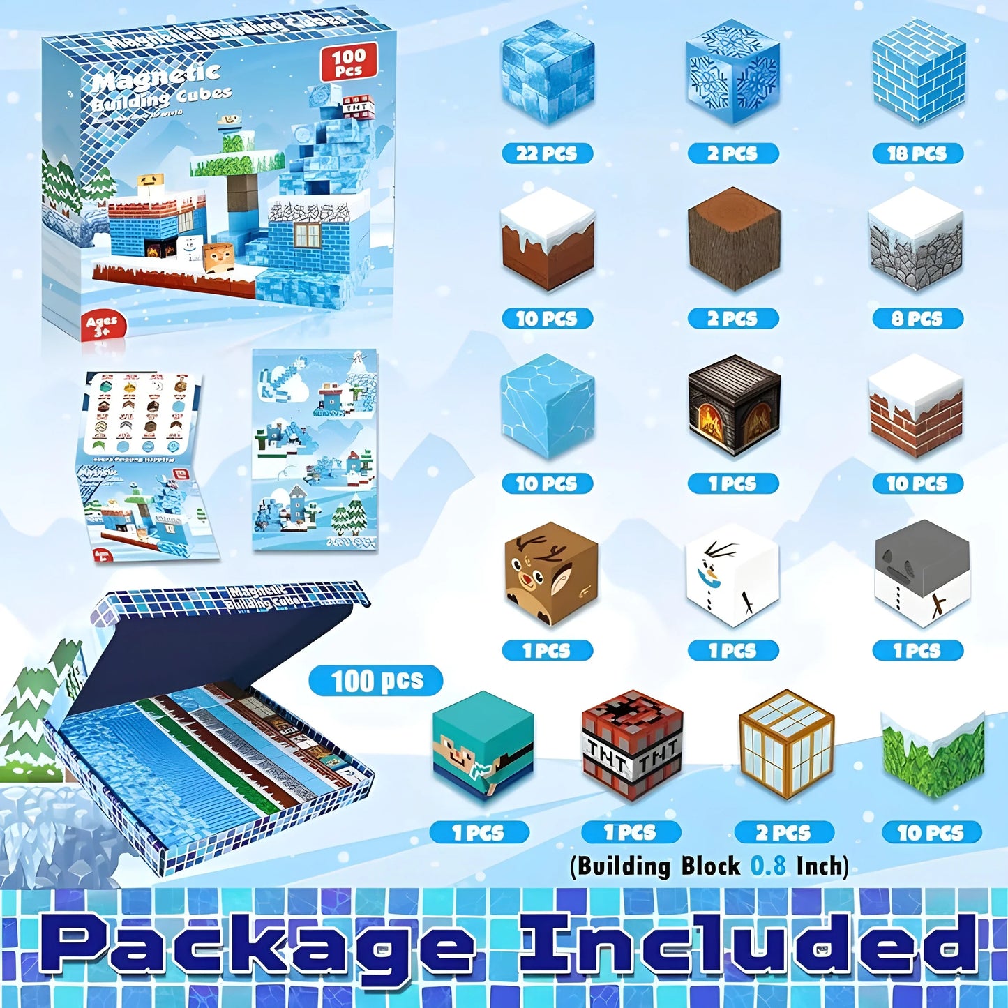 Minecraft Magnetic Building Blocks – 100 pcs – Magnetic blocks – Children's toys 3+