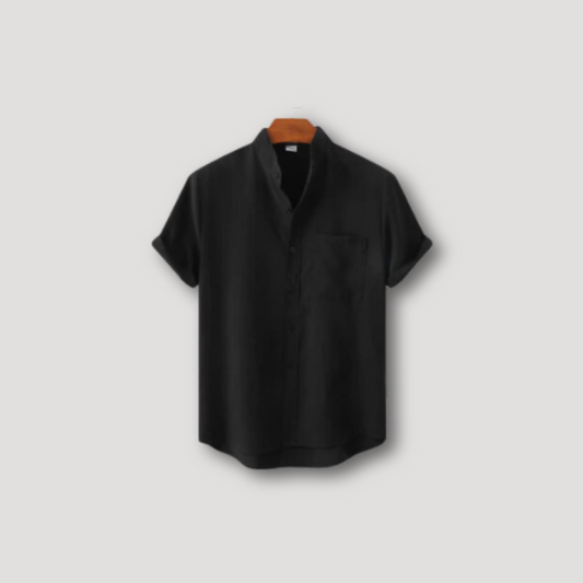 Short Sleeve Stand Collar Linen Shirt for Man