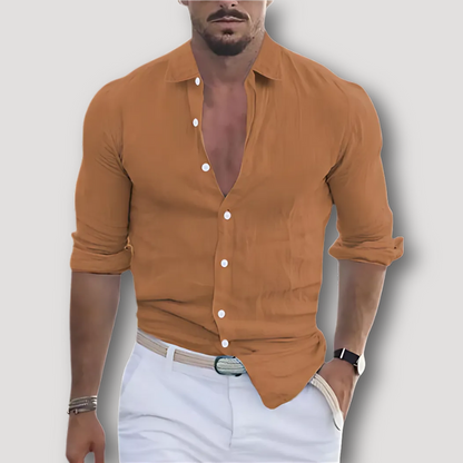 Slim Fitted Men Long Sleeve Shirt Linen