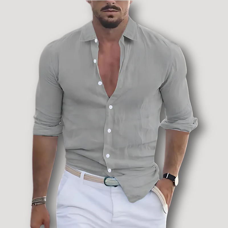 Slim Fitted Men Long Sleeve Shirt Linen