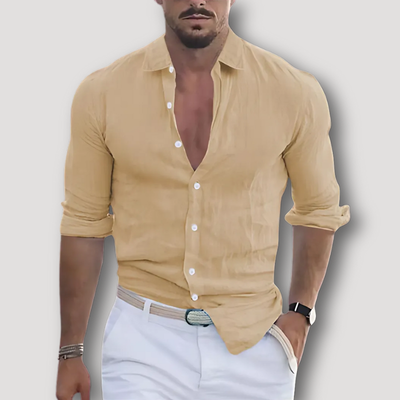 Slim Fitted Men Long Sleeve Shirt Linen