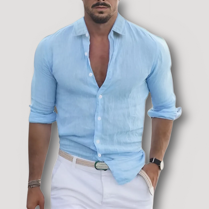 Slim Fitted Men Long Sleeve Shirt Linen