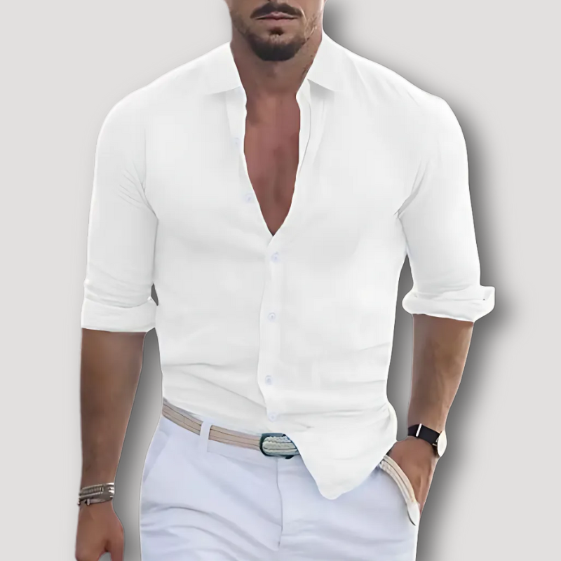 Slim Fitted Men Long Sleeve Shirt Linen