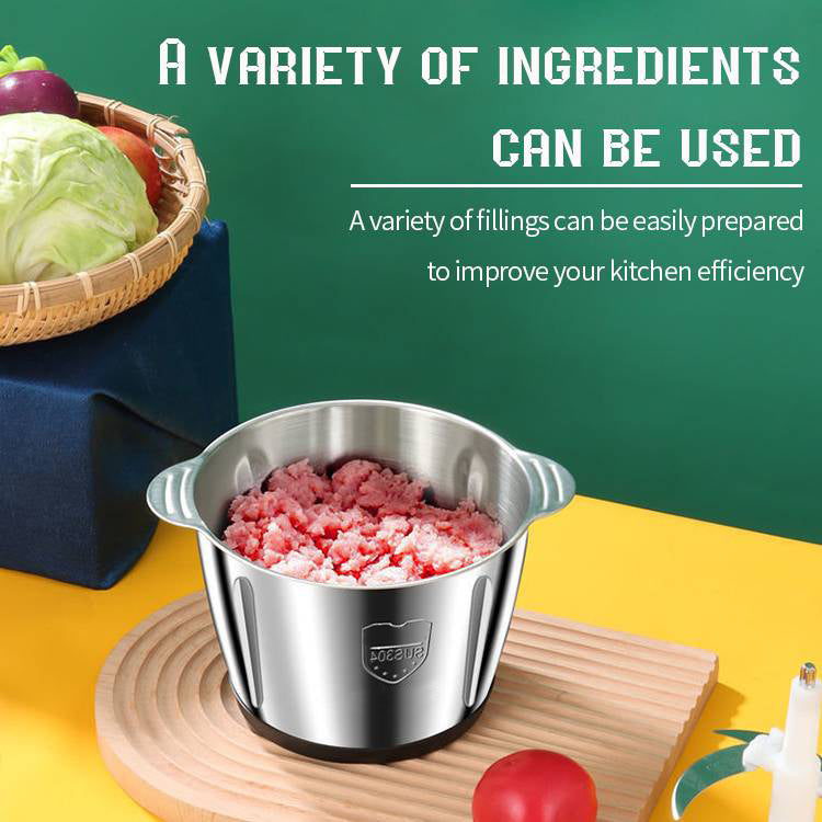Stainless Steel Meat Grinder 3L – 1000W Electric Food Chopper with 4 Blades, 2 Speeds, Compact & Multifunctional – Green/Silver