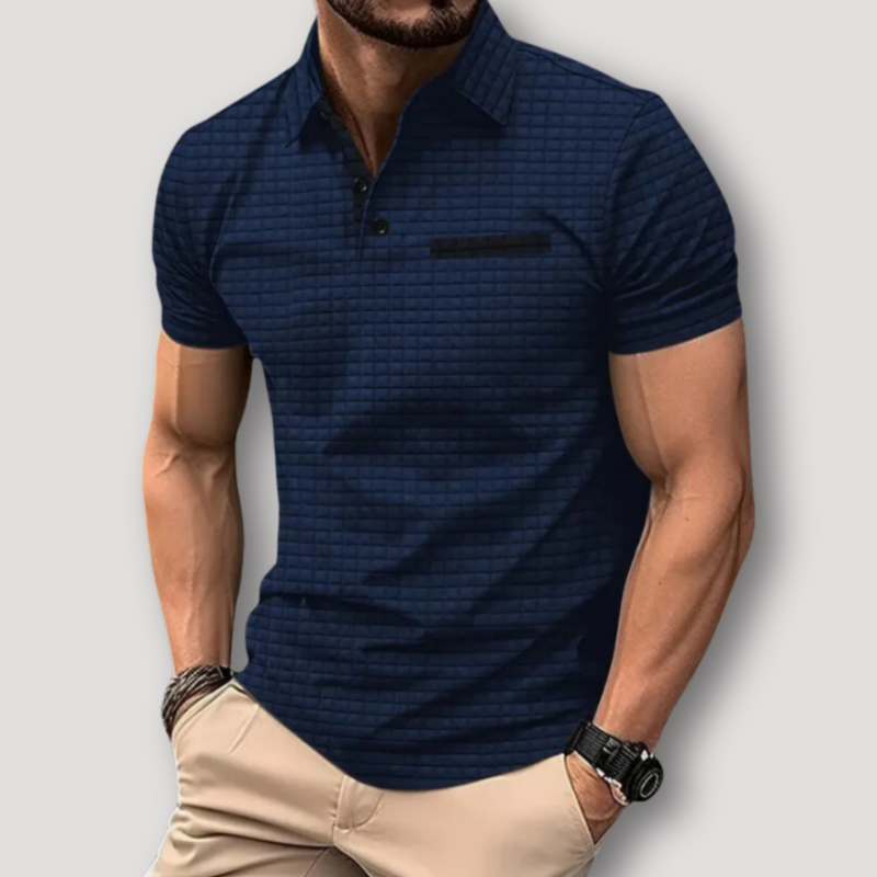 Waffle Knit Solid Short Sleeve Slim Fit Polo Shirts on Men