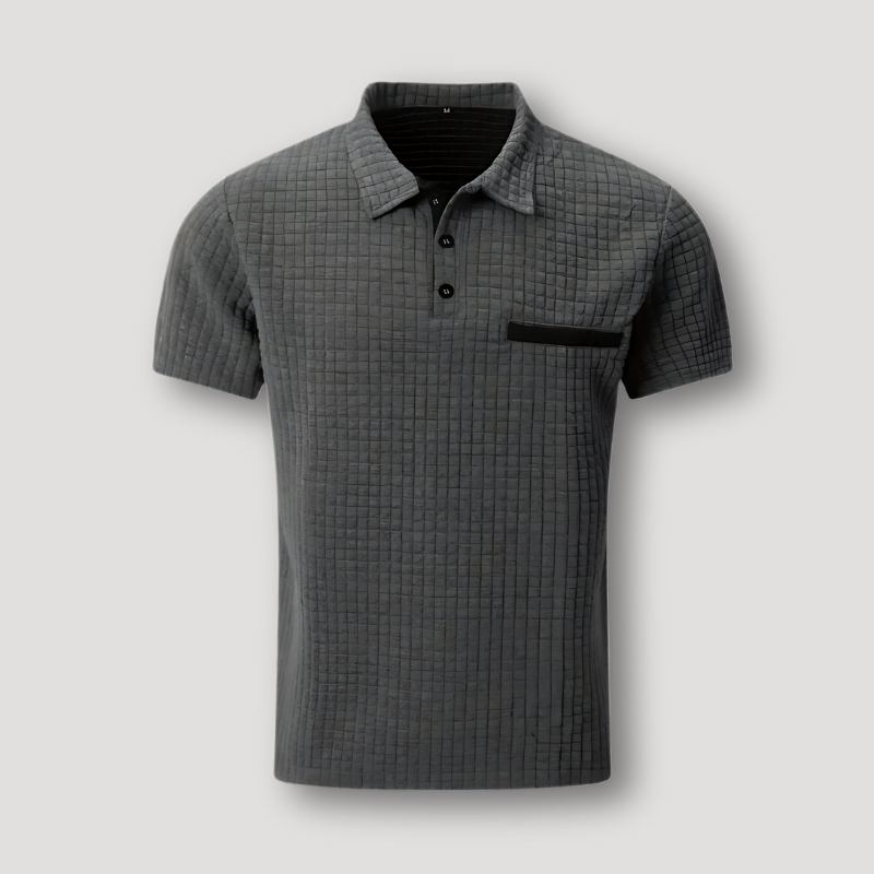 Waffle Knit Solid Short Sleeve Slim Fit Polo Shirts on Men