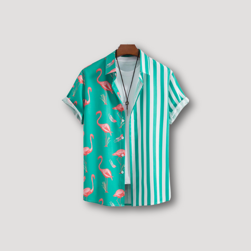 Flamingo Stripe Short Sleeve Hawaiian Shirt